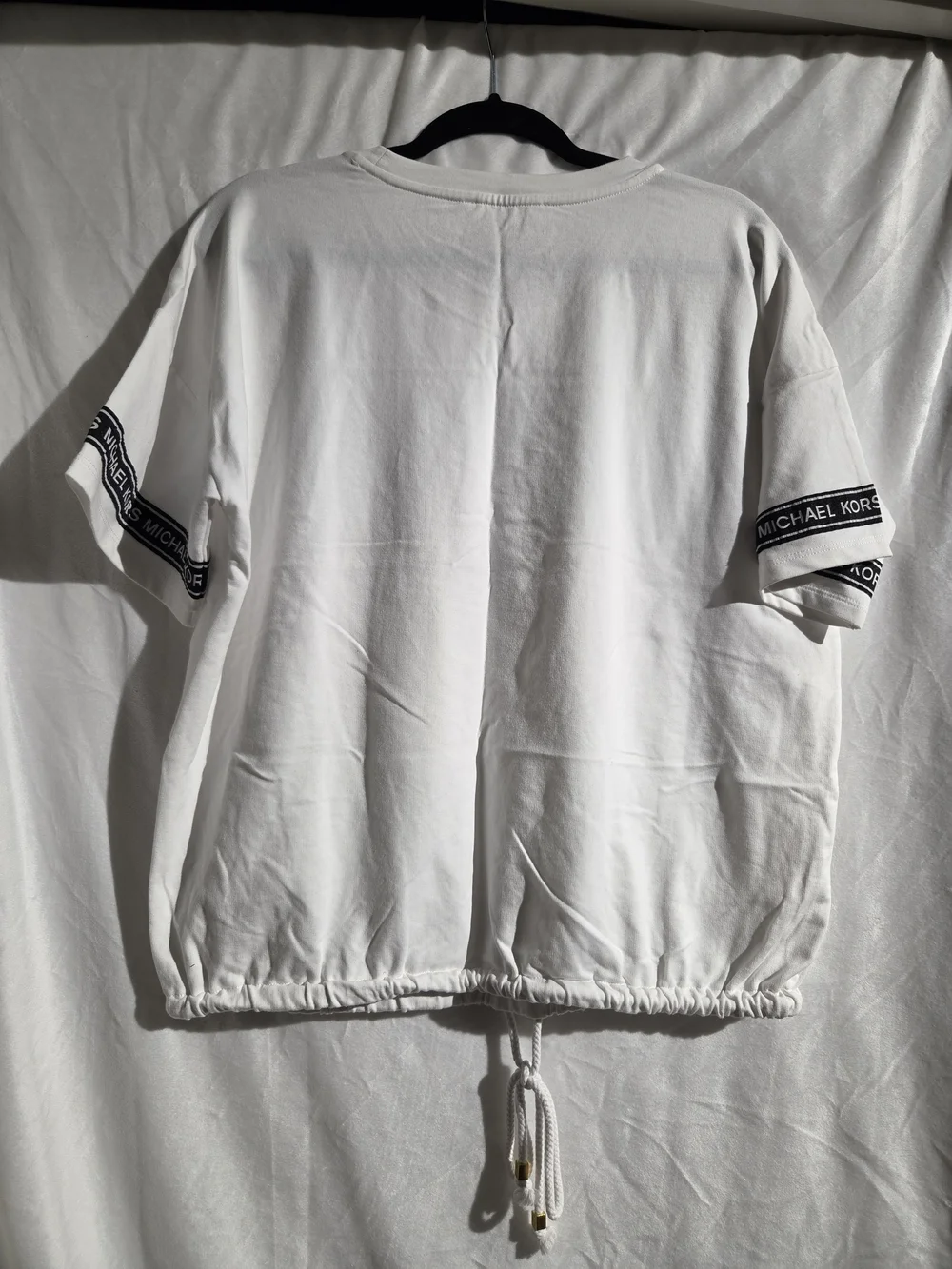 Michael Kors White Short Sleeve Tee with Logo Sleeve Tape